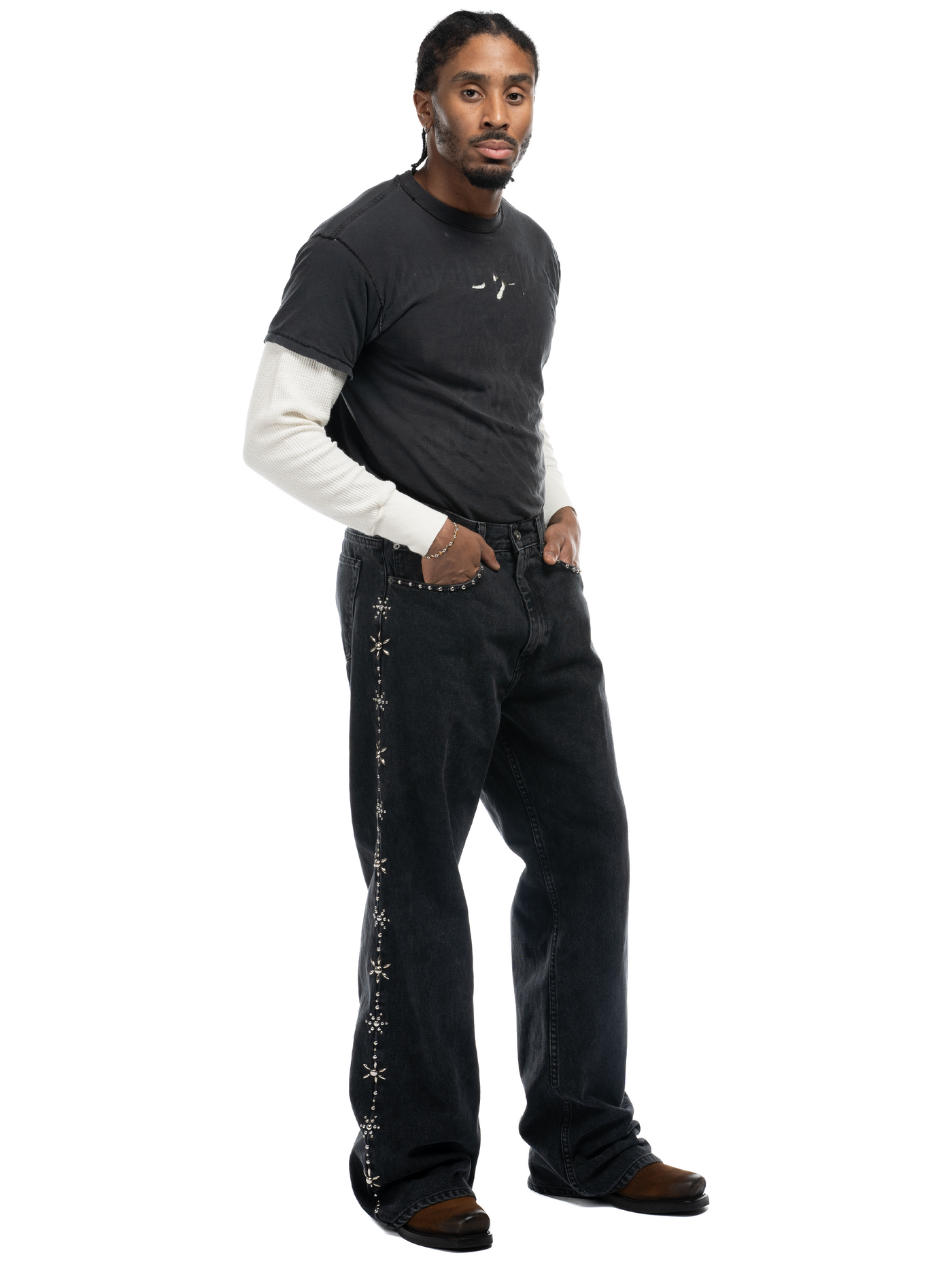 V1 Serge Studded Loose Bootcut Jeans