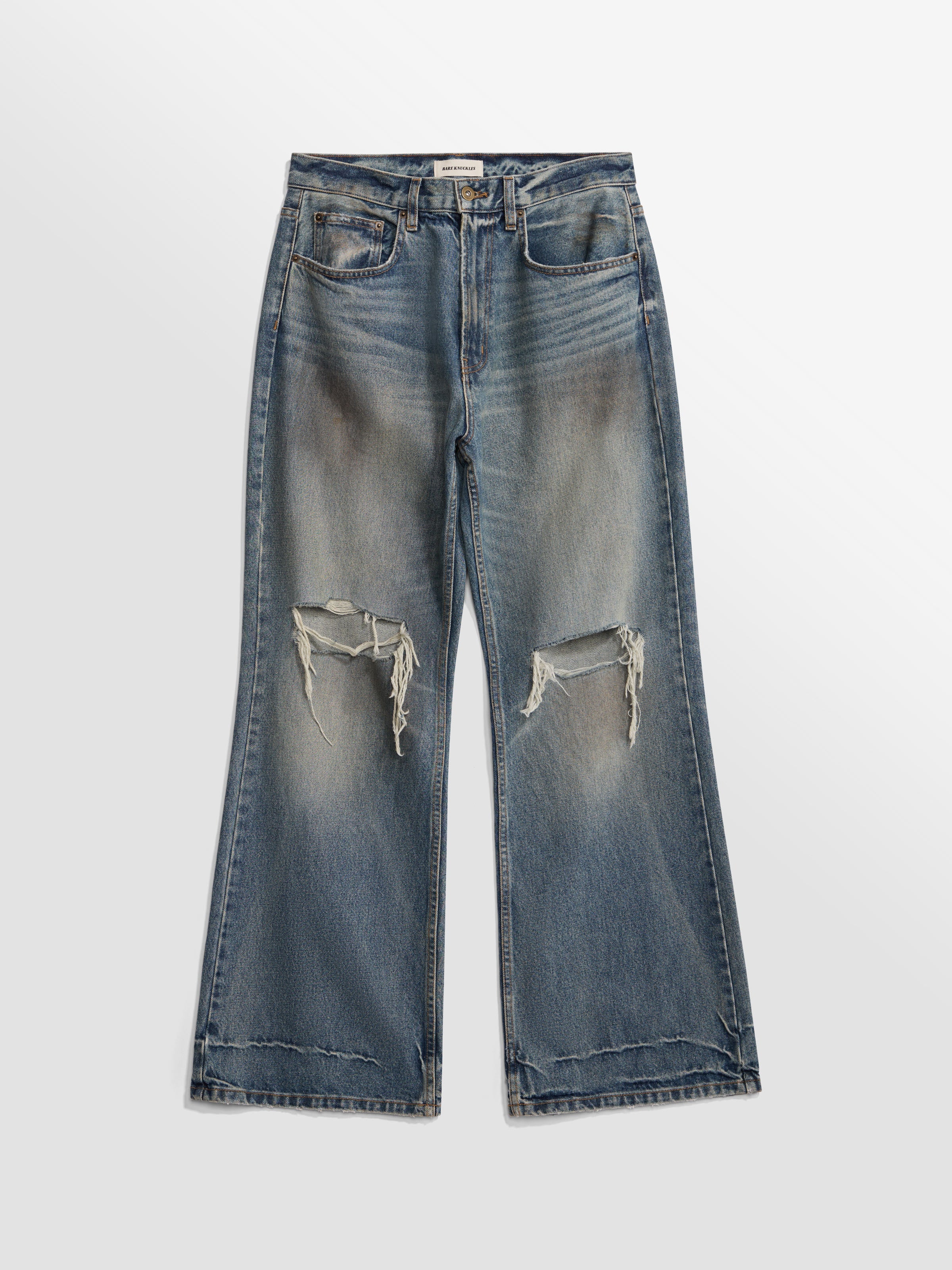 パンツ jackrose destroy bootscut denim Serge Loose Bootcut Jeans – BARE KNUCKLES