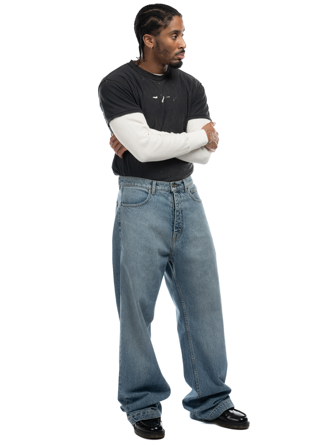 【BAON】Nenbi banding wide denim pants Javier Wide Leg Jeans - Light Wash Indigo – BARE KNUCKLES